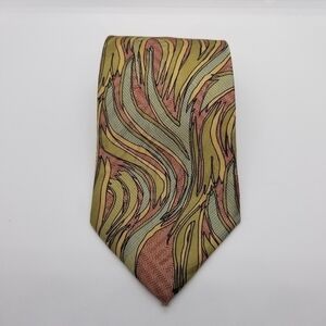 Jhane Barnes silk tie red zig zag with green yellow blue pattern